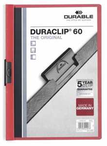 Cartoleria Durable Duraclip 60 cartellina con fermafoglio Rosso, Trasparente PVC Durable