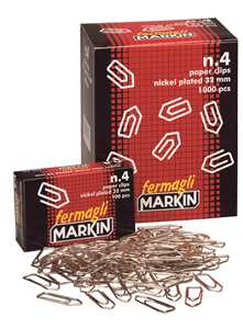 Cartoleria Confezione 100 fermagli zincati Markin nr 4. 32 mm Markin