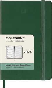 Cartoleria Agenda Moleskine settimanale 2024, 12 mesi, Pocket, copertina rigida, Verde mirto - 9 x 14 cm Moleskine