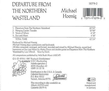 Departure From The Northern Wasteland - CD Audio di Michael Hoenig - 2