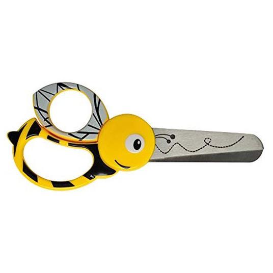 Fiskars Forbici per bambini a forma di ape, A partire da 4 anni, Lunghezza: 13 cm, Per destrorsi e mancini, Lama in acciaio inossidabile/Impugnature in plastica, Giallo, 1003747