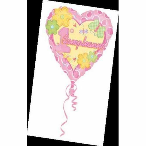 Pallone Mylar 1Â° Compleanno Cuore Rosa 45Cm