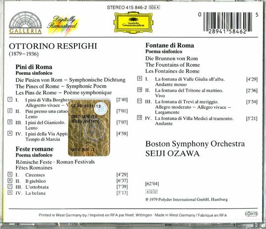 Pini di Roma - Feste romane - Fontane di Roma - CD Audio di Ottorino Respighi,Seiji Ozawa,Boston Symphony Orchestra - 2