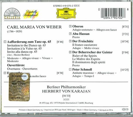 Invito alla danza: Ouvertures - CD Audio di Carl Maria Von Weber,Herbert Von Karajan,Berliner Philharmoniker - 2