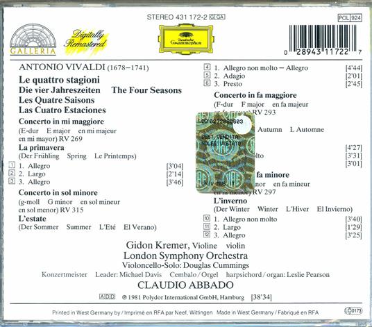 Le quattro stagioni - Antonio Vivaldi - CD | Feltrinelli