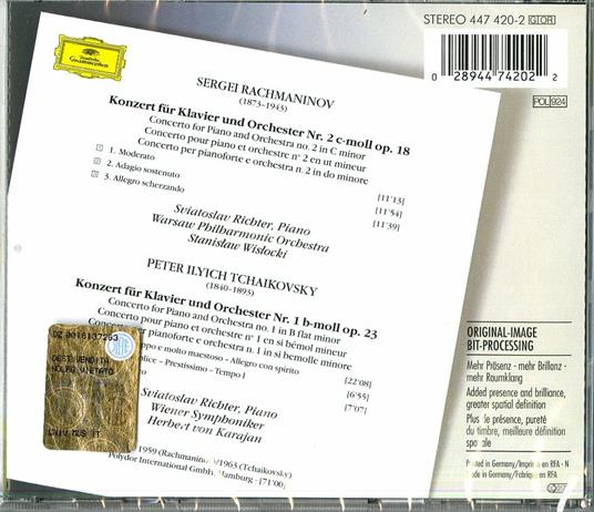 Concerto per pianoforte n.2 / Concerto per pianoforte n.1 - CD Audio di Sergei Rachmaninov,Pyotr Ilyich Tchaikovsky,Sviatoslav Richter,Stanislaw Wislocki - 2