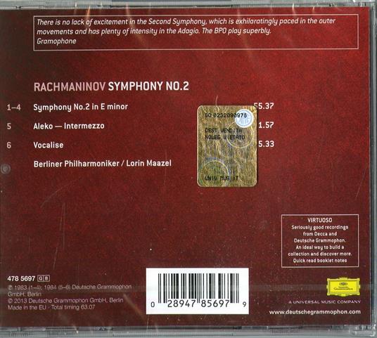 Sinfonia n.2 - Vocalise - CD Audio di Sergei Rachmaninov,Lorin Maazel,Berliner Philharmoniker - 2