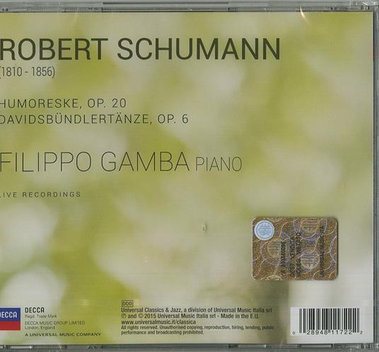 Humoresque - Davidbündlertänze - CD Audio di Robert Schumann,Filippo Gamba - 2