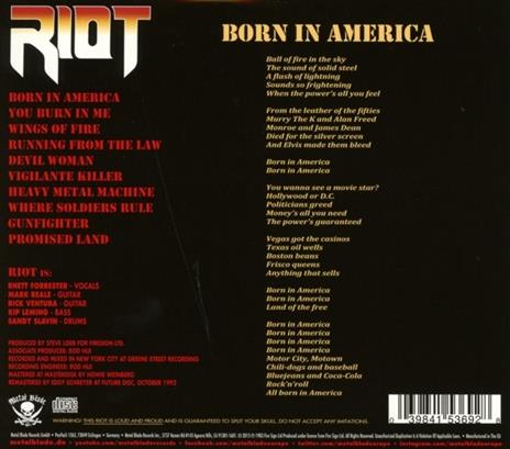 Born in America (Digipack) - CD Audio di Riot - 2