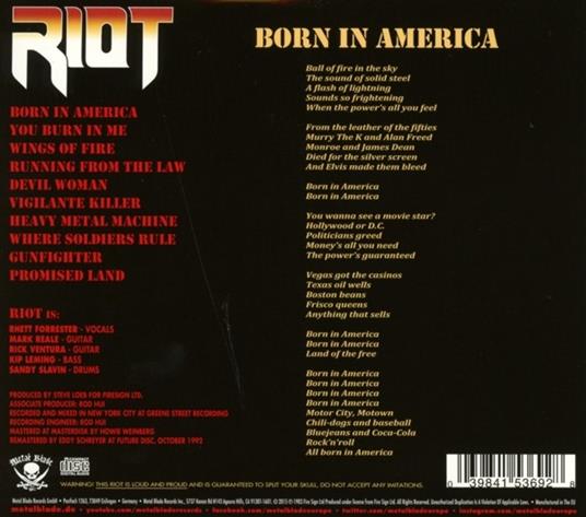 Born in America (Digipack) - CD Audio di Riot - 2