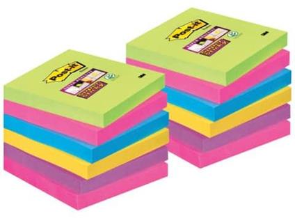 Foglietti Post-itÂ® Super Sticky Notes 76×76 mm assortiti conf. 12 blocchetti da 90 ff – 654-12SSUC