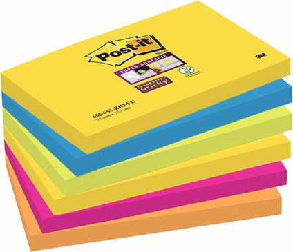 3M Post-it. 90 Foglietti Super Sticky Colori Rio De Janeiro 76x127mm