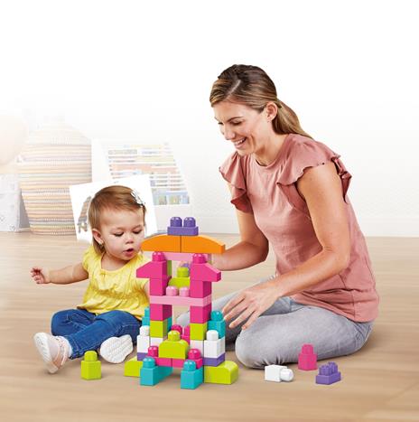 Mega Sacca Ecologica Blocchi da Costruzione con 60 Pezzi, colore Rosa, Giocattolo per Bambini 1+ Anni. Mattel (DCH54) - 5