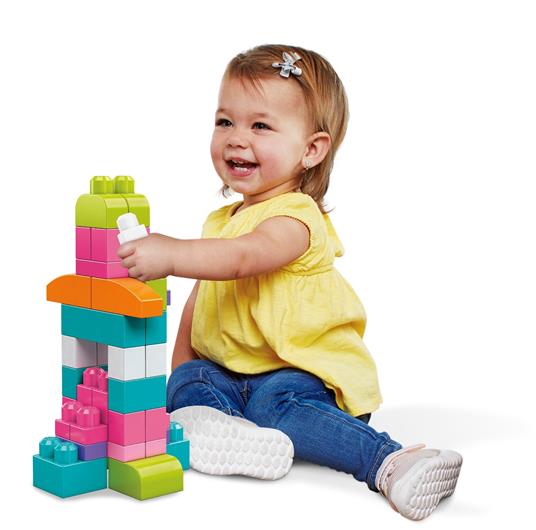 Mega Sacca Ecologica Blocchi da Costruzione con 60 Pezzi, colore Rosa, Giocattolo per Bambini 1+ Anni. Mattel (DCH54) - 7