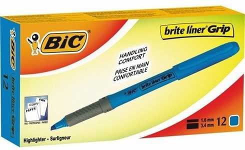 Cartoleria Evidenziatore a penna grip Bic azzurro. Confezione 12 pezzi Bic