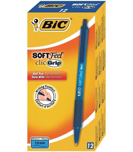 Penna a sfera a scatto Bic Soft Feel clic blu punta 1 mm. Confezione 12 pezzi