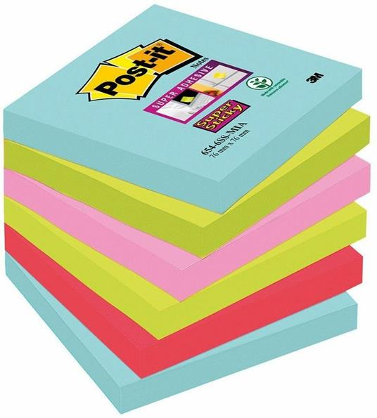 3M Post-it. Foglietti Post-It Super Sticky Miami. Confezione Da 12 Blocchetti Senza Film Singolo Da 90 Fogli