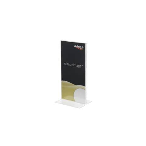 Portabrochure deflecto® 1/3 di A4 in plastica con base a T trasparente 45101