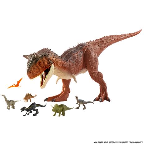 Jurassic World - Carnotauro Toro, Dinosauro con apertura sulla pancia, lungo 91 cm; 4+ anni - 2