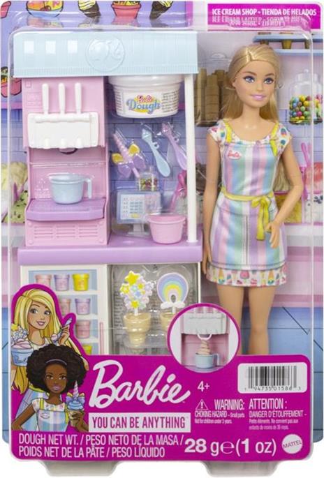 Barbie-Playset Gelateria con Bambola Bionda, Macchina per Fare il Gelato, 2 Barattolini di Pasta Modellabile - 7