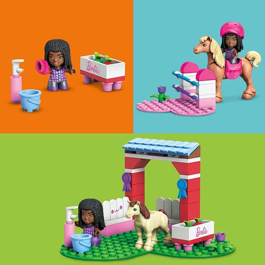 MEGA - Barbie Maneggio con Ostacoli, 73 Blocchi da Costruzione tra cui 1 Micro Bambola Barbie e 1 Cavallo - 3