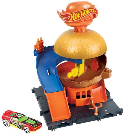 Hot Wheels - City Burger Blitz Playset con 1 Macchinina, Si Collega ad Altri Playset e Piste - 2