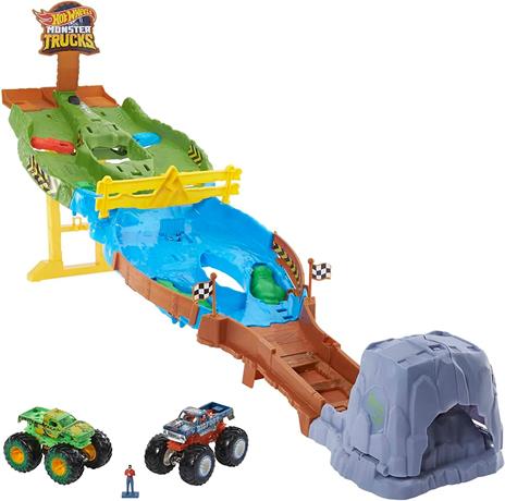 Hot Wheels HGV12 Torneo dei Titani Playset con Monster Truck Bigfoot e Gunkster