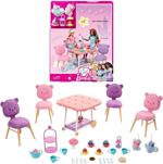 Barbie la mia prima barbie, set servizio da tè, playset con 18+ accessori e due gattini di peluche inclusi, 3+ anni