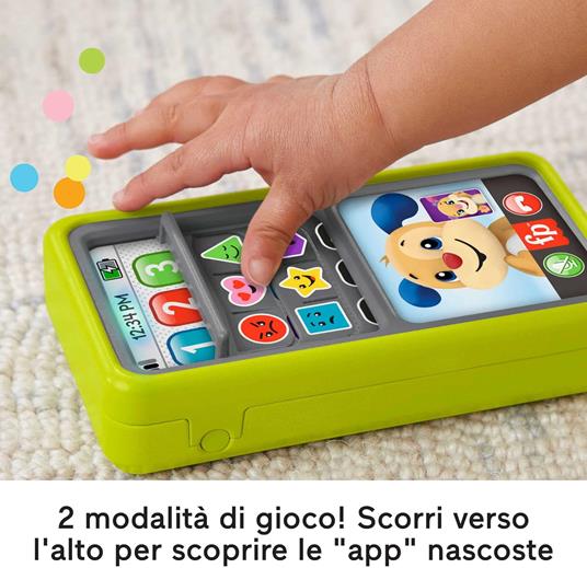 Fisher-price  smartphone scorri e impara, telefono giocattolo educativo con luci, musica e contenuti multilingue - 4