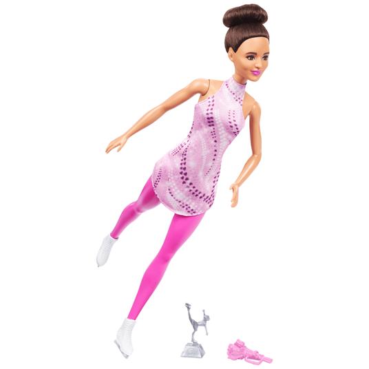 Barbie Career Pattinatrice Con Accessori, Bambola Castana Con Outfit Da Pattinatrice E Trofeo Rimovibili