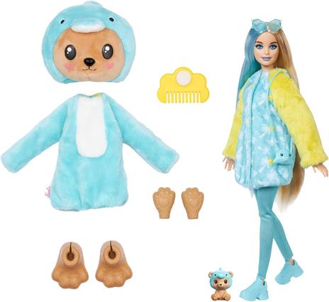 Barbie Cutie Reveal - Bambola con Costume di Peluche da Orsacchiotto-Delfino e 10 Accessori a Sorpresa Cambia Colore - 6