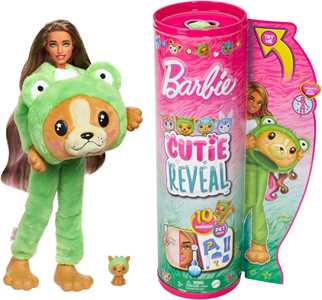 Giocattolo Barbie Cutie Reveal - Bambola con Costume di Peluche da Cagnolino-Rana e 10 Accessori a Sorpresa Cambia Colore Barbie