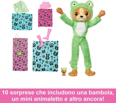 Barbie Cutie Reveal - Bambola con Costume di Peluche da Cagnolino-Rana e 10 Accessori a Sorpresa Cambia Colore - 3