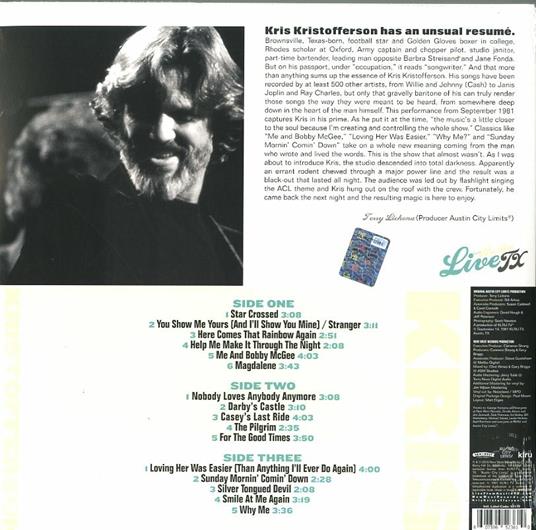 Live from Austin TX (180 gr.) - Vinile LP di Kris Kristofferson - 2