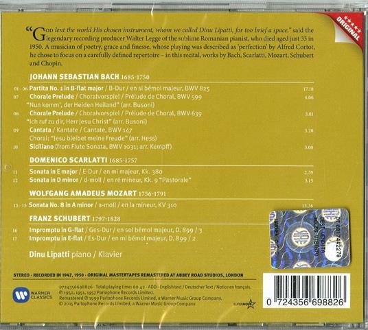 Composizioni per pianoforte (Serie Original) - CD Audio di Johann Sebastian Bach,Wolfgang Amadeus Mozart,Domenico Scarlatti,Franz Schubert,Dinu Lipatti - 2