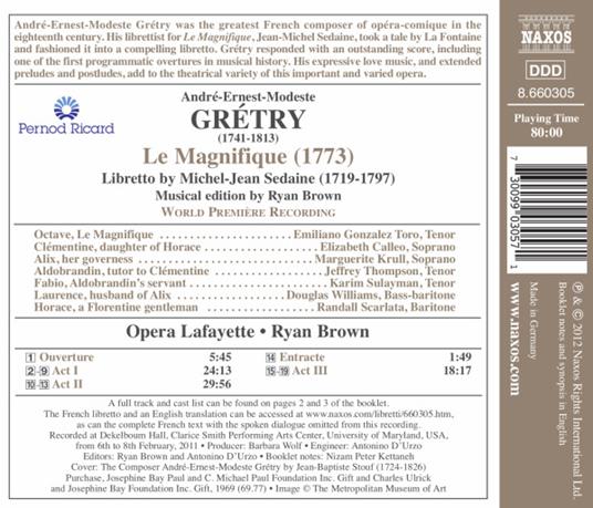 Le Magnifique - CD Audio di André Modeste Grétry,Ryan Brown - 2