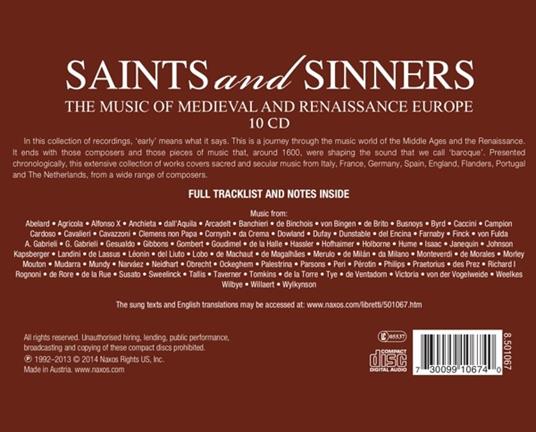 Saint and Sinners. La musica dell'Europa medievale e rinascimentale - CD Audio - 2