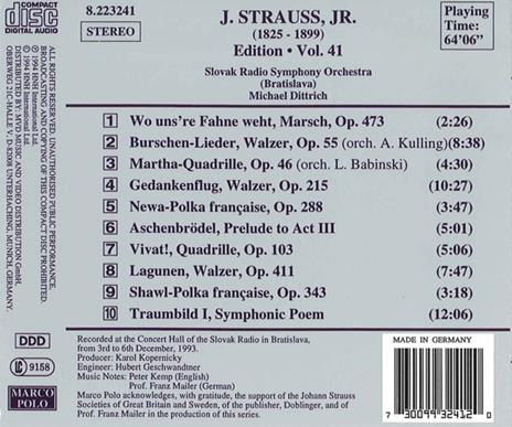 Orchestral Works 41 -Comp - CD Audio di Johann Strauss - 2