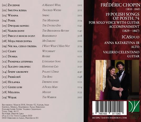 19 Polish Songs op. Posth. 74 - CD Audio di Frederic Chopin,Icas Duo - 2