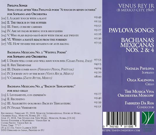 Pavlova Songs - Bachianas Mexicana - CD Audio di Venus Rey Jr,Natalia Pavlova - 2