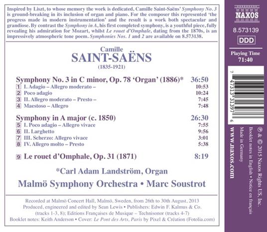 Sinfonia n.3 op.78 - Sinfonia in La minore - CD Audio di Camille Saint-Saëns,Malmö Symphony Orchestra,Marc Soustrot - 2