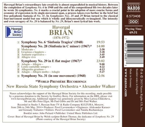 Sinfonie n.6, n.28, n.29 & n.31 - CD Audio di Havergal Brian,Russian State Symphony Orchestra - 2