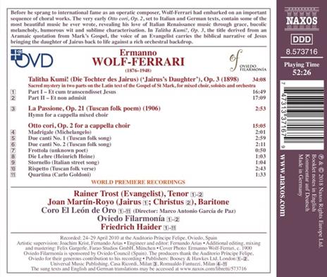 Talitha Kumi op.3 - La Passione op.21 - 8 cori op.2 - CD Audio di Ermanno Wolf-Ferrari,Friedrich Haider - 2