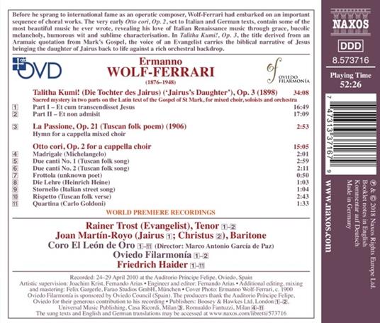 Talitha Kumi op.3 - La Passione op.21 - 8 cori op.2 - CD Audio di Ermanno Wolf-Ferrari,Friedrich Haider - 2