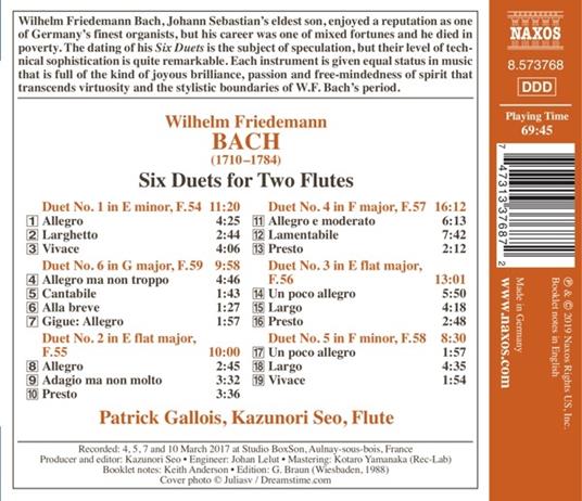 6 Duetti per 2 flauti (F 54/58) - CD Audio di Wilhelm Friedemann Bach - 2