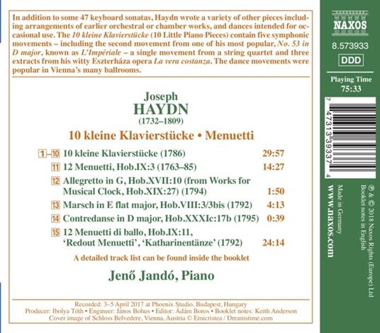 10 Kleine Klavierstück - Menuetti - CD Audio di Franz Joseph Haydn - 2