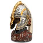 Lord of Rings Helm of Eomer con espositore - Replica accurata del film, costruzione in metallo, protezione per il collo in pelle, coda di capelli di cavallo finto