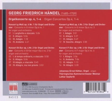 Concerti per organo op.4 n.1, n.2, n.3, n.4 (Berlin Basics) - CD Audio di Georg Friedrich Händel - 2