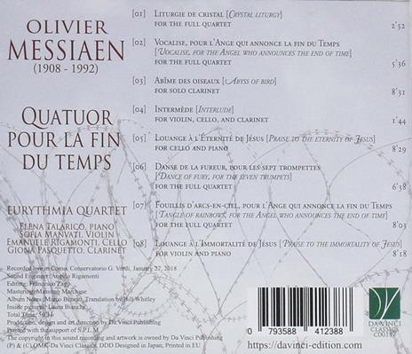 Quator pour la fin du temps - CD Audio di Olivier Messiaen,Eurythmia Quartet - 2