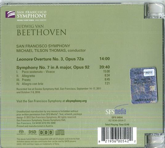 Sinfonia n.7 - Leonore Ouverture - SuperAudio CD ibrido di Ludwig van Beethoven,Michael Tilson Thomas,San Francisco Symphony Orchestra - 2